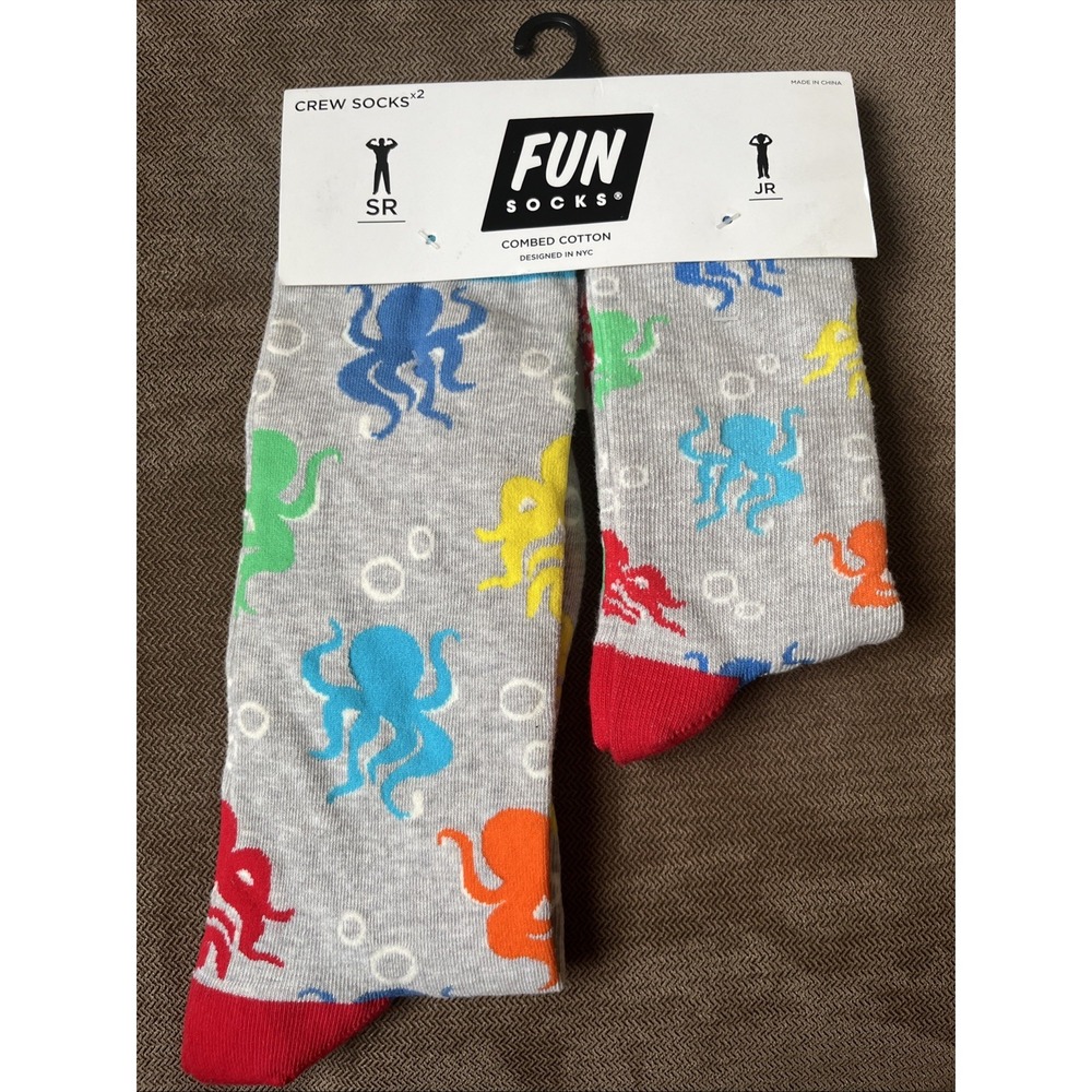 Fun Socks SR & JR Crew Socks x2 Octopus Print‎ Multicolor
